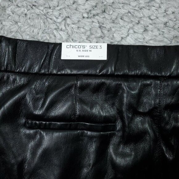 Chico's Faux Leather Cutwork Hem Trousers Wide Leg Ankle Pants Black Size 16 - Picture 4 of 12